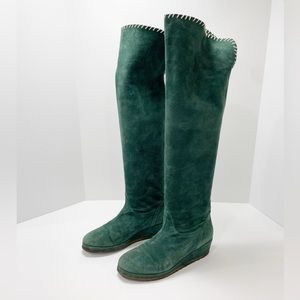 Michele Negri Forest Green Suede Wedge Over Knee Boots Custom